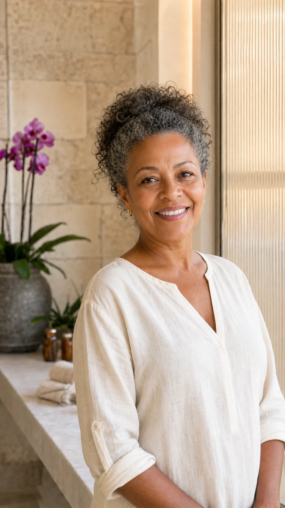 Confident mature woman with naturally luminous skin