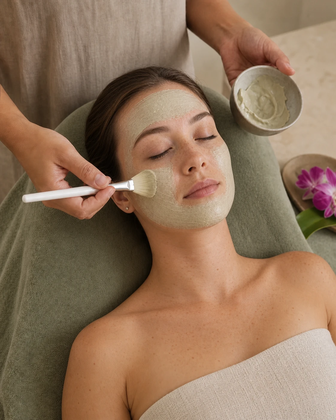 Client receiving a calming professional masque facial