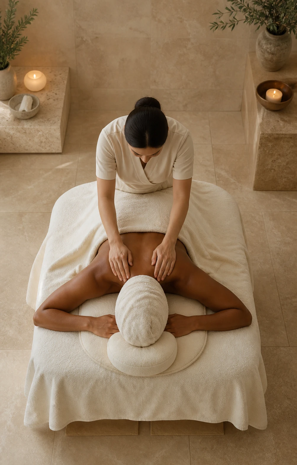 Client lying on a treatment bed during a professional shoulder massage