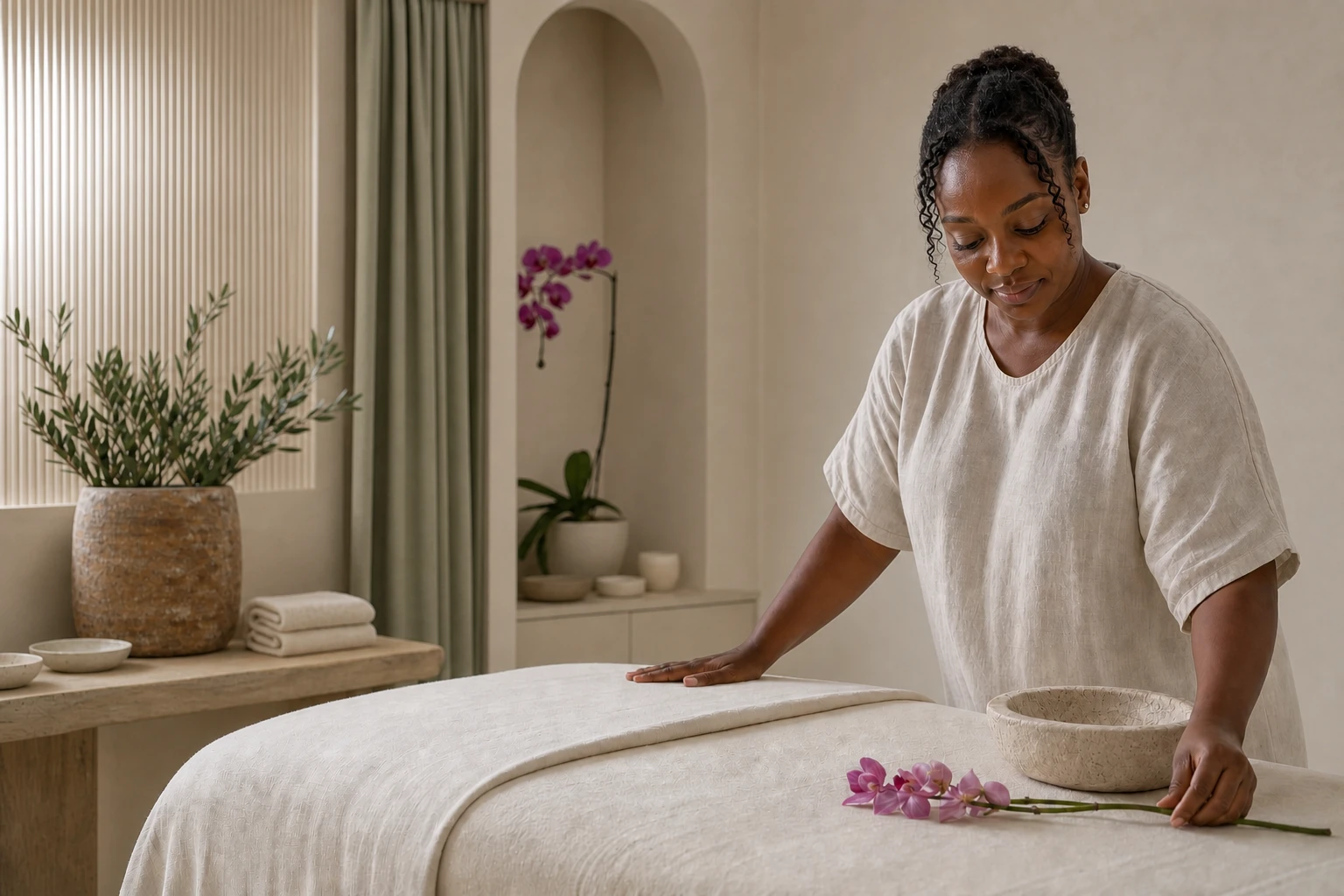 Diwa skin therapist preparing for a personalized consultation