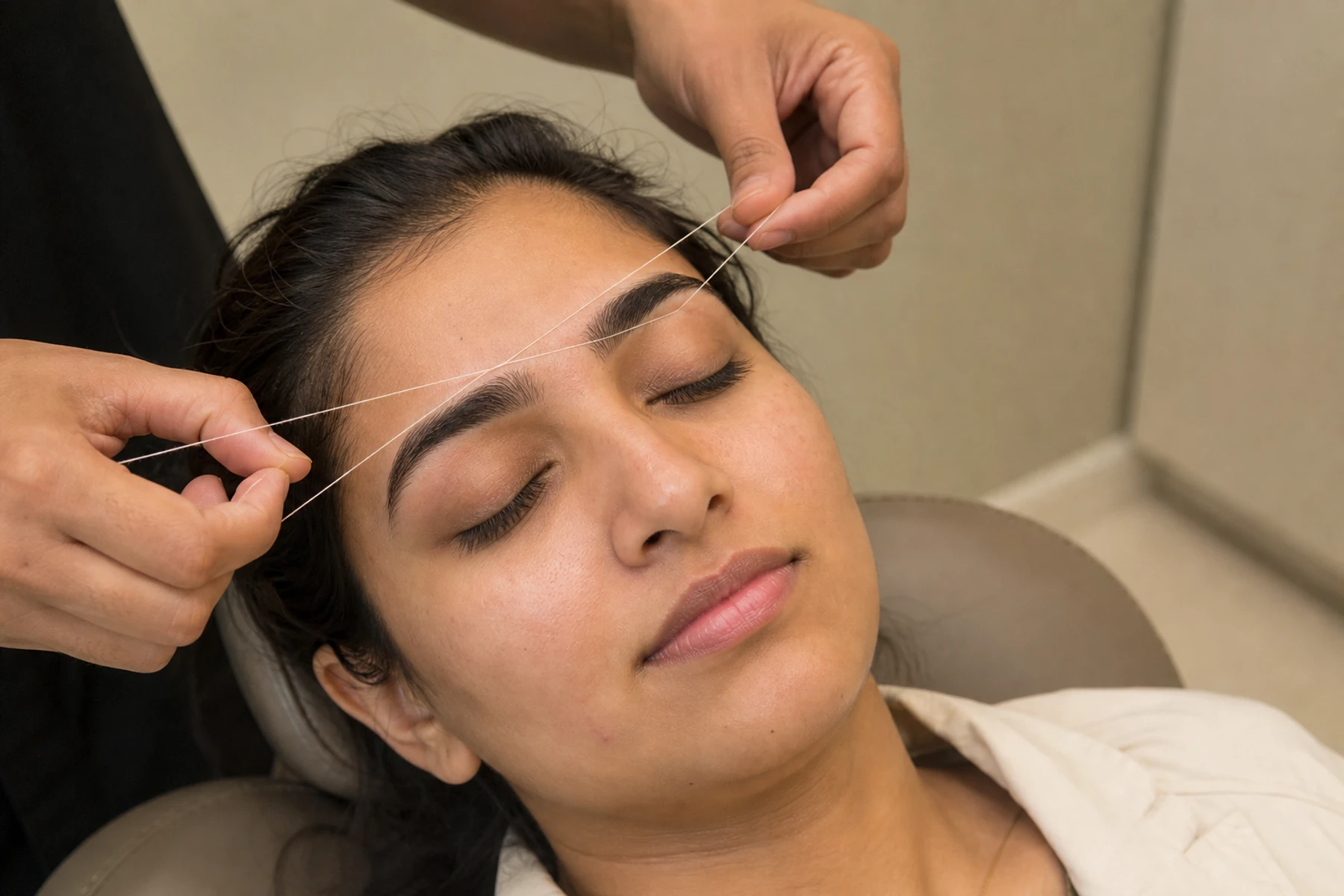 Professional facial threading treatment imagery for Eyebrow Threading