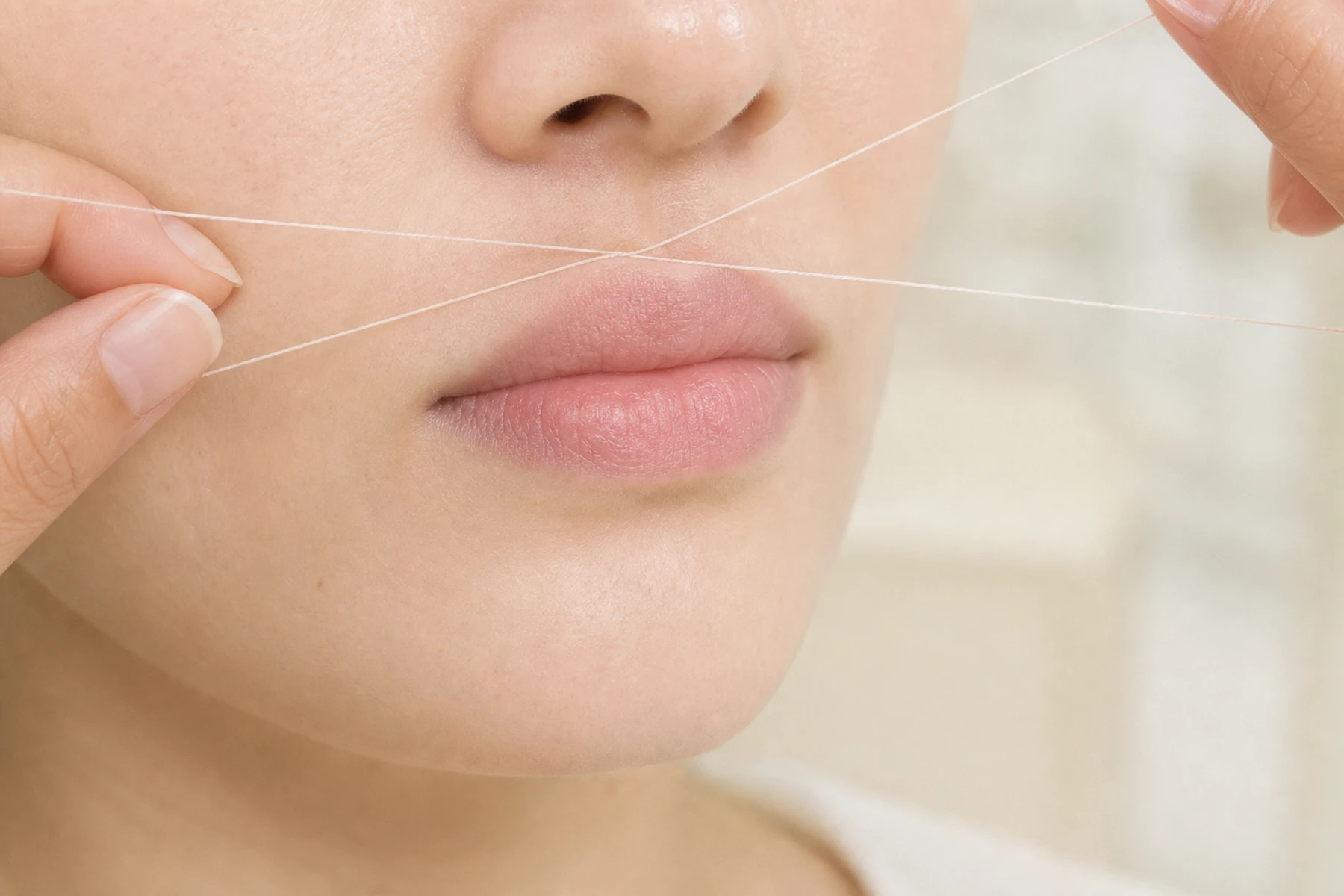 Professional facial threading treatment imagery for Lip Threading
